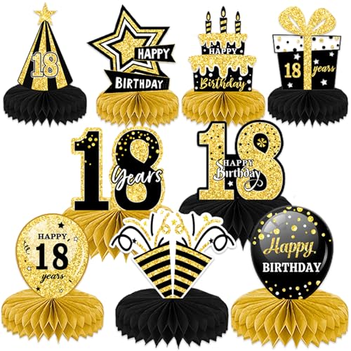 1 Set mit 9 Stück schwarz-goldenen Geburtstagsparty-Dekoration, Wabenornament, Tischdekoration, Senden von Geschenken an Freunde, Klassenkameraden, Sohn, Tochter, Jugendweihe (18. Geburtstag) von HDFHDF