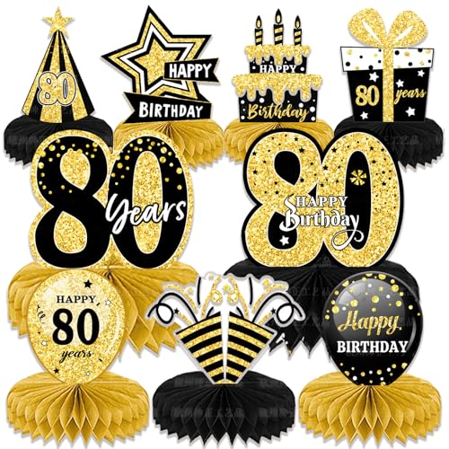1 Set mit 9 Stück schwarz-goldenen Party-Dekoration zum 80. Geburtstag, Wabenornament, Tischdekoration, Geschenke an Ältere, Mentoren, Eltern, Großeltern, Großmütter und Großväter 1 Set mit 9 Stück schwarz-goldenen Party-Dekoration zum 80. Geburtstag, Wabenornament, Tischdekoration, Geschenke an Ältere, Mentoren, Eltern, Großeltern, Großmütter und Großväter von HDFHDF
