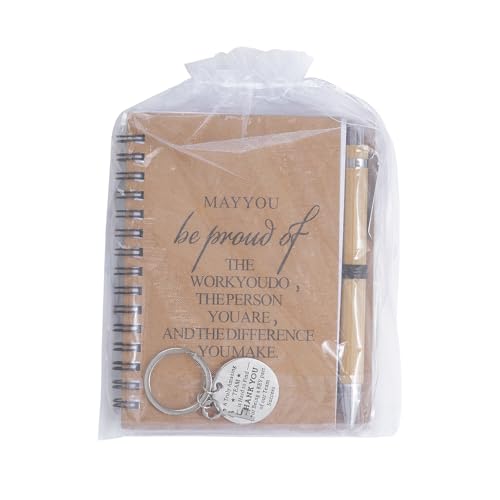 HDFHDF 1 Inspirierendes Set Abschiedsgeschenk Kollegin 6 Zoll Schraubennotebook, Garnband, Bambusstift, Schlüsselanhänger Geschenk Arbeitskollegin Dankeschön Geschenke von HDFHDF