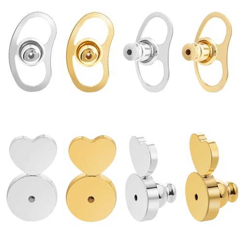 Ohrring-Verschlüsse, HDGDT Ohrring-Verschlüsse für hängende Ohren, Doppelohr-Herzform, Ersatz für Ohrstecker, 8 Stück enge Ohrringheber für schwere Ohrringe (gemischte Farbe) von HDGDT