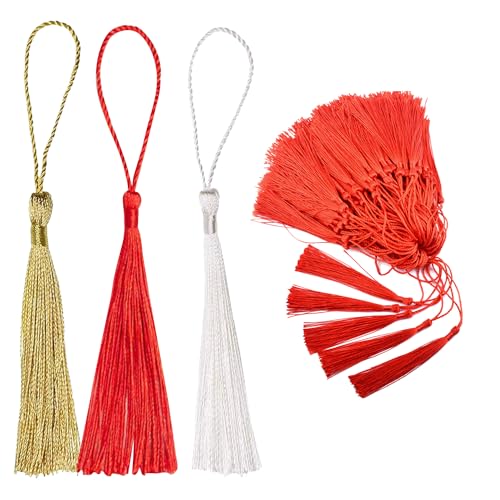 HDGSAFD 150 Stück Lesezeichen, goldene, rote und bunte Quasten, Mini-Quastenzubehör, kleine dekorative Hängender Schmuck, Metall, Stoff, Kunststoff HDGSAFD 150 Stück Lesezeichen, goldene, rote und bunte Quasten, Mini-Quastenzubehör, kleine dekorative Hängender Schmuck, Metall, Stoff, Kunststoff von HDGSAFD