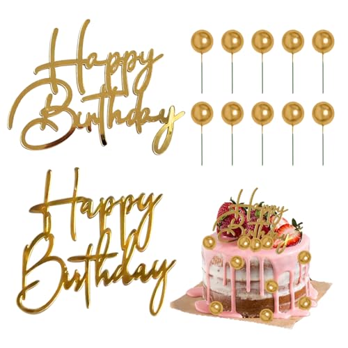 2 Stück „Happy Birthday“-Kuchendekoration, 10 Stück Kuchenkugeln, Seitliche Kuchendekoration, Glitzerndes Acrylschild, Kuchendekorationsaufkleber, Für Kuchen, Gebäck 2 Stück „Happy Birthday“-Kuchendekoration, 10 Stück Kuchenkugeln, Seitliche Kuchendekoration, Glitzerndes Acrylschild, Kuchendekorationsaufkleber, Für Kuchen, Gebäck von HDGSAFD