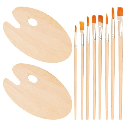 2-Teilige Palette, 8 Pinsel, Holzpalette, Ovales Holztablett, Palette Mit Daumenlöchern, Malwerkzeuge Für Künstler 2-Teilige Palette, 8 Pinsel, Holzpalette, Ovales Holztablett, Palette Mit Daumenlöchern, Malwerkzeuge Für Künstler von HDGSAFD
