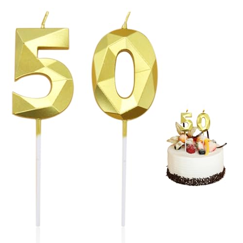 2-teilige Zahlenkerzen, Dekorationen zum 50. Geburtstag, Kerzen zum 50. Geburtstag, Baseball-Dekorationen, DIY-Kerzen, Geburtstagszubehör, Unisex (Gold) von HDGSAFD