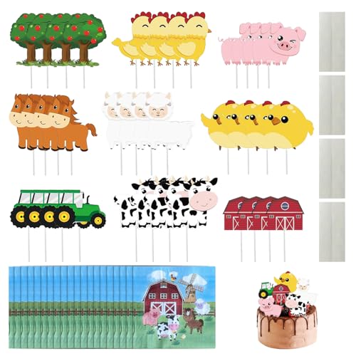 36 Stück Tier-Kuchendekorations-Plug-Ins, 20 Stück Bauernhof-Servietten, Party-Dekorationen, Kuchen-Dekorationszubehör, Cartoon-Plug-Ins 36 Stück Tier-Kuchendekorations-Plug-Ins, 20 Stück Bauernhof-Servietten, Party-Dekorationen, Kuchen-Dekorationszubehör, Cartoon-Plug-Ins von HDGSAFD