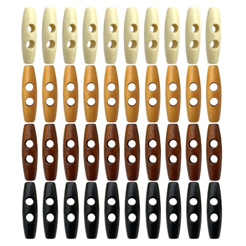 40 Stück Hornknöpfe, Wollmantelknöpfe, Doppelloch-Hornknöpfe, Olivenförmige Holzknöpfe, Jackenersatzknöpfe, Nähen von Holzknöpfen (4 Farben) von HDGSAFD