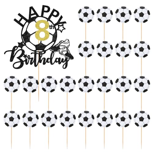 HDGSAFD 1 Stück Fußball-Themen-Kucheneinlegekarte Für 8-Jährige Und 24 Stück Fußball-Dekorationseinsätze, Geburtstagsparty-Zubehör, Kreative Kuchendekorationen HDGSAFD 1 Stück Fußball-Themen-Kucheneinlegekarte Für 8-Jährige Und 24 Stück Fußball-Dekorationseinsätze, Geburtstagsparty-Zubehör, Kreative Kuchendekorationen von HDGSAFD