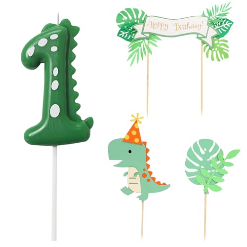 HDGSAFD 1 Stück Kerze, 3 Stück Kucheneinsatz, Zahl 1 Kerze, Dinosaurier-Dekoration, Kindergeburtstagsparty-Kucheneinsatz HDGSAFD 1 Stück Kerze, 3 Stück Kucheneinsatz, Zahl 1 Kerze, Dinosaurier-Dekoration, Kindergeburtstagsparty-Kucheneinsatz von HDGSAFD