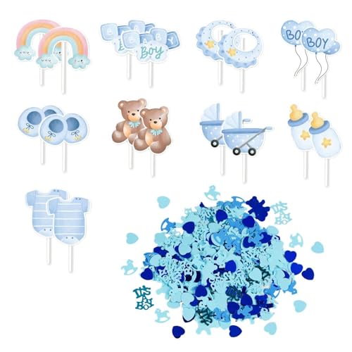 HDGSAFD 18 Stück Baby-Kucheneinsätze, 15 G Blaues Konfetti, Niedliche Cartoon-Kucheneinsätze, Babyparty-Partydekorationen von HDGSAFD