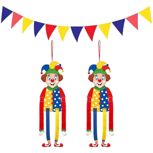 HDGSAFD 2 Clownhänge -Ornamente, 1 Bunte Dreiecks -Zugflagge, Circus Themeed Clown Hanging Ornamente, Hintergrundhängedekoration, Kindergeburtstagsparty -Dekoration. HDGSAFD 2 Clownhänge -Ornamente, 1 Bunte Dreiecks -Zugflagge, Circus Themeed Clown Hanging Ornamente, Hintergrundhängedekoration, Kindergeburtstagsparty -Dekoration. von HDGSAFD