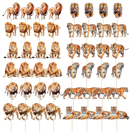 HDGSAFD 24 Stück Löwenkarten Und 24 Stück Tigerkarten, Kreative Tierkarten, Kuchendekorationen, Partyzubehör Für Kinder HDGSAFD 24 Stück Löwenkarten Und 24 Stück Tigerkarten, Kreative Tierkarten, Kuchendekorationen, Partyzubehör Für Kinder von HDGSAFD