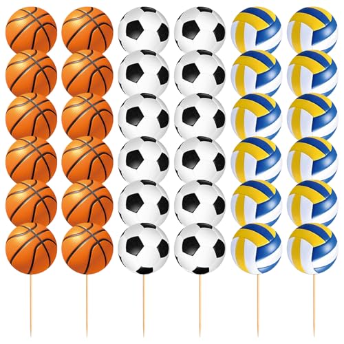 HDGSAFD 36 Stück Sportball-Kucheneinsätze, Kuchendekorationen, DIY-Backdessert-Zubehör, Kreative Kuchendekorationen von HDGSAFD