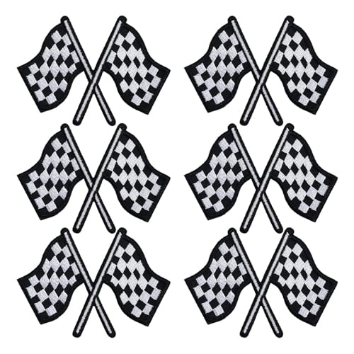 HDGSAFD 6 Stücke Rennflagge, Schwarze Und Weiße Flaggen -Bügelflecken, Kreative Stickstoffflecken, DIY -Kleidungsbeutel Nähdekoration Und Kinderbekleidungsflecken. von HDGSAFD