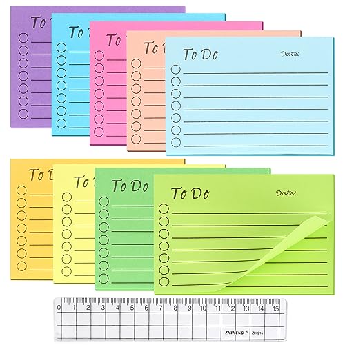 450 Blätter Haftnotizen, To Do Liste Haftnotizblock Bunt Linierte Notizzettel Super Sticky Notes Selbstklebend Post it Notes Haftnotizen Klebezettel mit Lineal für Familie Schule Büro (10 X 7cm) von HDHGXUJRD