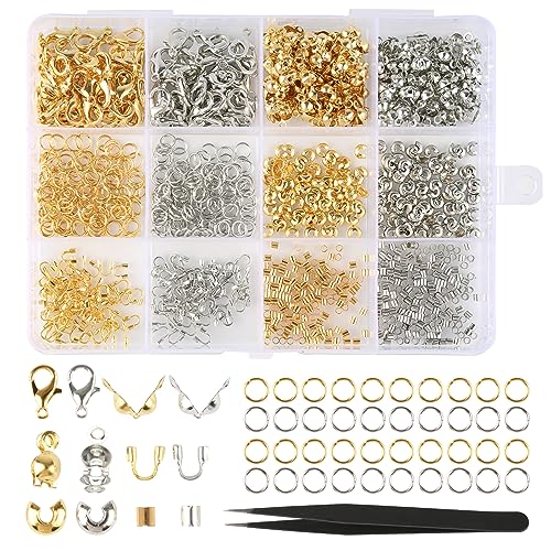 Kettenverschluss Silber Gold, 782 Stück Armband Verschluss Quetschperlen Set 12mm Karabiner Verschluss, 5mm Biegeringe Crimpenden und Schmuck Verschlüsse für DIY Armband Schmuckherstellung 1 Pinzette Kettenverschluss Silber Gold, 782 Stück Armband Verschluss Quetschperlen Set 12mm Karabiner Verschluss, 5mm Biegeringe Crimpenden und Schmuck Verschlüsse für DIY Armband Schmuckherstellung 1 Pinzette von HDHGXUJRD