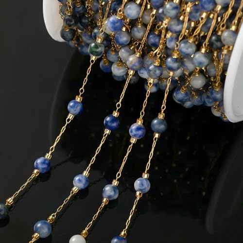 1 Meter bunte Stein-Edelstahl-Ketten mit runden Kristallperlen für Halsketten, Armbänder, DIY-Schmuckherstellung, Zubehör, Massenware, kein Verblassen, Blau/Weiß 1 Meter bunte Stein-Edelstahl-Ketten mit runden Kristallperlen für Halsketten, Armbänder, DIY-Schmuckherstellung, Zubehör, Massenware, kein Verblassen, Blau/Weiß von HDJSDB