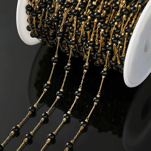 1 Meter bunte Stein-Edelstahl-Ketten mit runden Kristallperlen für Halsketten, Armbänder, DIY-Schmuckherstellung, Zubehör, Massenware, kein Verblassen, Schwarz 1 Meter bunte Stein-Edelstahl-Ketten mit runden Kristallperlen für Halsketten, Armbänder, DIY-Schmuckherstellung, Zubehör, Massenware, kein Verblassen, Schwarz von HDJSDB