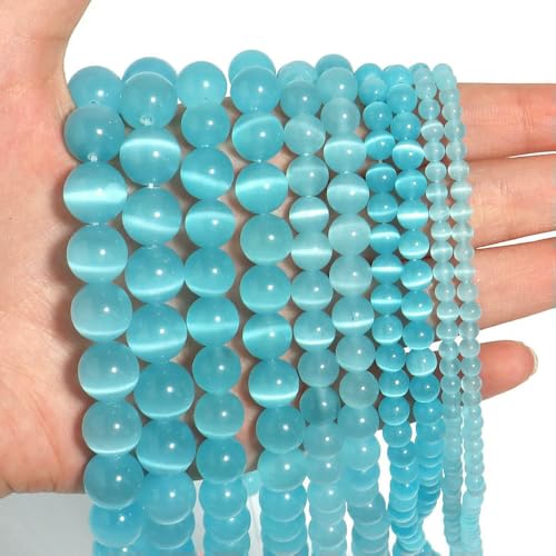 1 Strang natürliche Katzenaugen-Steinperlen, mehrfarbig, rund, glatt, Abstandsperle für die Schmuckherstellung, DIY-Armband, Halskettenzubehör, Seeblau, 4,0 mm von HDJSDB