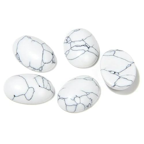 10 Stück/Los Naturstein-Cabochon-Perlen, Achate, Malachit, Heilung, ovale Cabochon-Steinperle für DIY-Ringe, handgefertigten Schmuck – 17. Weißer Howlith – 13 x 18 mm von HDJSDB