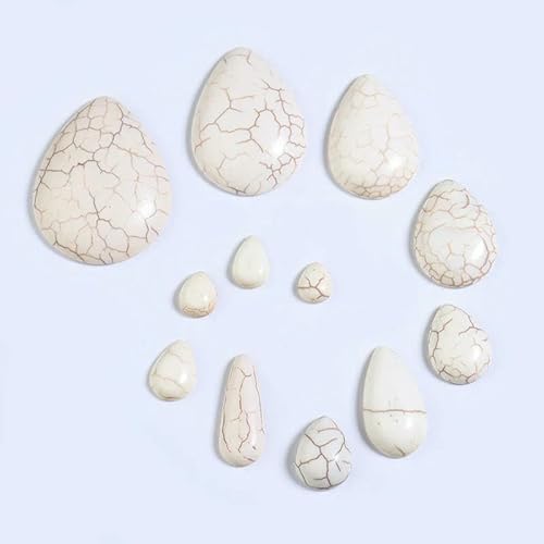10 Stück/Los Naturstein-Cabochon in Tropfenform, blau, weiß, türkis, Abstandshalter, Cabochon für Heimwerker, Basteln, Ornamente, handgefertigte Herstellung, Zubehör, weiß, 8 x 10 mm, 10 Stück von HDJSDB