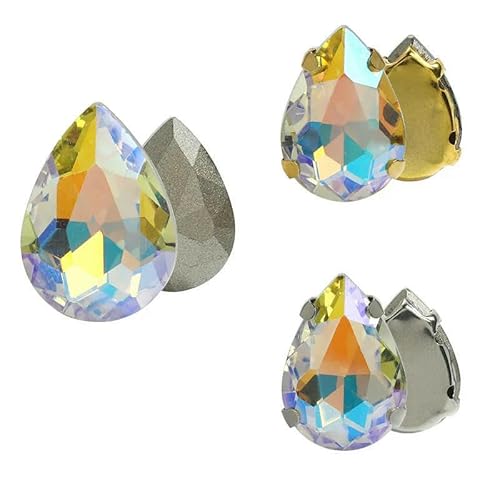 10 Stück Glitzer-Tropfen-Kristall-Strasssteine, von Hand aufgenäht, Glassteine, Ornament, Diamantperlen für Kleider, Bastelarbeiten, Krallenbohrer-Zubehör – 001PS – 13 x 18 mm – 10 Stück – von HDJSDB