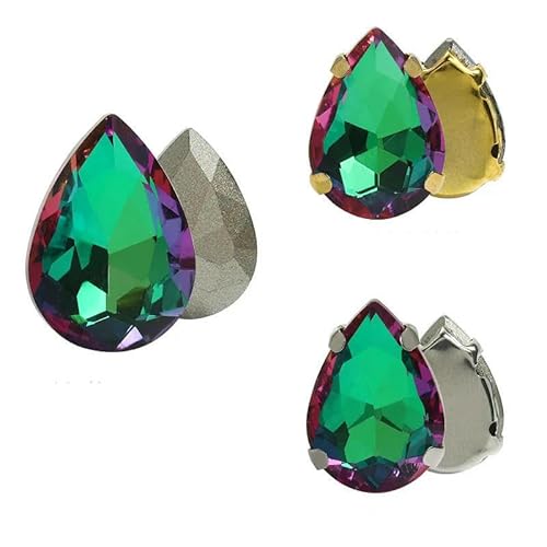 10 Stück Glitzer-Tropfen-Kristall-Strasssteine zum Aufnähen auf Glassteine, Ornament, Diamantperlen für Kleider, Bastelarbeiten, Krallenbohrer-Zubehör, 001HE, 13 x 18 mm, 10 Stück, ohne Fassun von HDJSDB