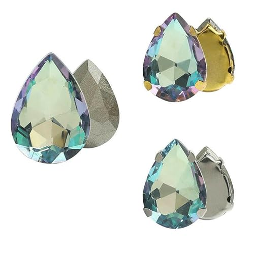 10 Stück Glitzer-Tropfen-Kristall-Strasssteine zum Aufnähen auf Glassteine, Ornament, Diamantperlen für Kleider, Bastelarbeiten, Krallenbohrer-Zubehör – 001BS – 13 x 18 mm – 10 Stück – ohn von HDJSDB