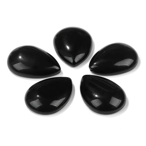 10 Stück natürliche flache Tigerauge-Stein-Cabochon-Perlen, Wassertropfen-Patch, Kamee-Perlen zur Schmuckherstellung, DIY-Ring, Ohrringe, Armbänder, Nr. 2, Schwarzer Achat, 15 x 20 mm von HDJSDB