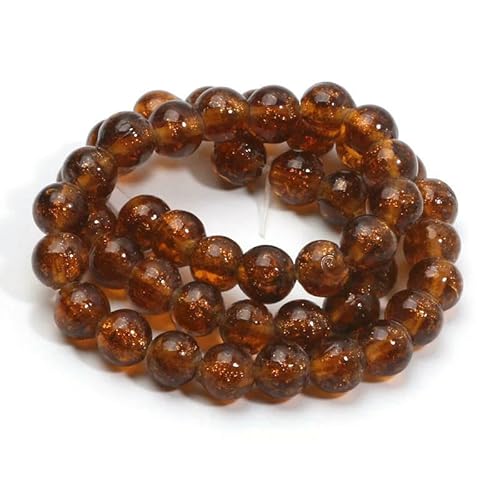 10 mm mehrfarbige runde Glasperlen, Goldsand, Murano-Lampwork-Perlen zur Schmuckherstellung, DIY-Armband, Halskette, Bastelzubehör, C06160, 10 mm, 10 Stück von HDJSDB