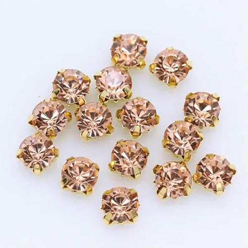 100 Stück 3,0 mm, Farbe zum Aufnähen auf Kristallglas-Strasssteine, Montees, goldfarbene Krallenbasis, Bastel-Edelsteine, Hochzeitskostüm, Kleid, Schmuckherstellung, Perlen, Pfirsich von HDJSDB