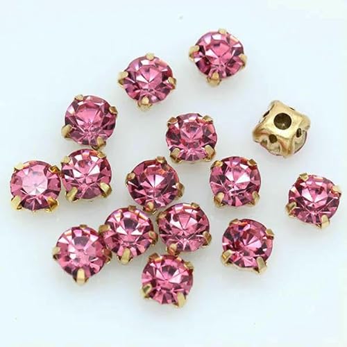 100 Stück 3,0 mm, Farbe zum Aufnähen auf Kristallglas-Strasssteine, Montees, goldfarbene Krallenbasis, Bastel-Edelsteine, Hochzeitskostüm, Kleid, Schmuckherstellung, Perlen, Rose von HDJSDB