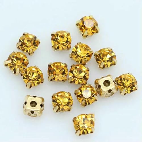 100 Stück 3,0 mm, Farbe zum Aufnähen auf Kristallglas-Strasssteine, Montees, goldfarbene Krallenbasis, Bastel-Edelsteine, Hochzeitskostüm, Kleid, Schmuckherstellung, Perlen, goldfarben von HDJSDB
