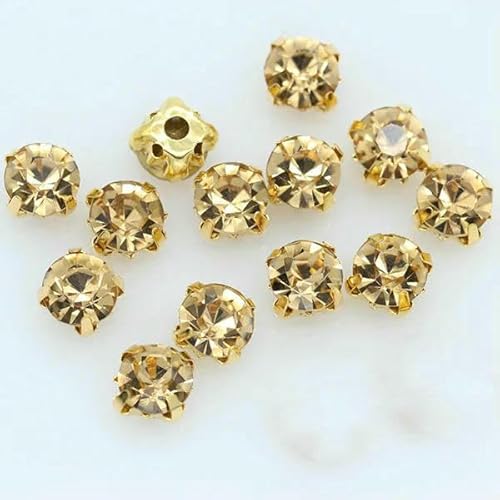 100 Stück 3,0 mm, Farbe zum Aufnähen auf Kristallglas-Strasssteine, Montees, goldfarbene Krallenbasis, Bastelperlen für Hochzeiten, Kostüme, Kleider, Schmuckherstellung, hellbraun von HDJSDB