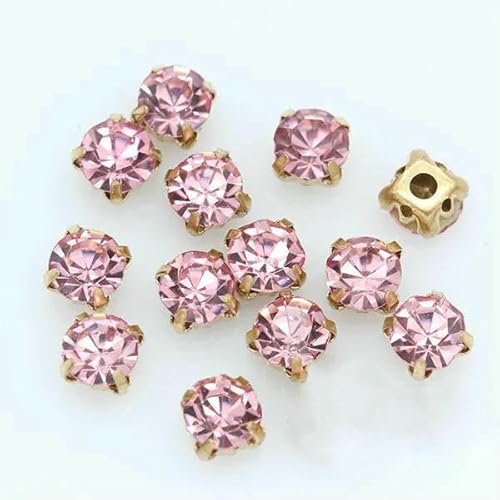100 Stück 3,0 mm Farbe zum Aufnähen auf Kristallglas-Strasssteine, Montees, goldfarbene Krallenbasis, Bastel-Edelsteine, Hochzeitskostüm, Kleid, Schmuckherstellung, Perlen, hellrosa von HDJSDB