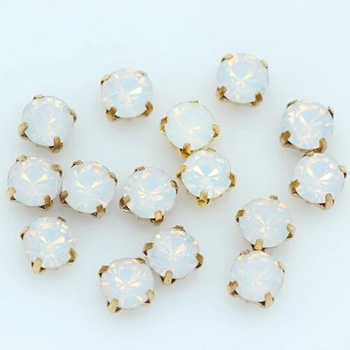 100 Stück 3,0 mm Farbe zum Aufnähen auf Kristallglas-Strasssteine, Montees, goldfarbene Krallenbasis, Bastel-Edelsteine, Hochzeitskostüm, Kleid, Schmuckherstellung, Perlen – weißer Op von HDJSDB