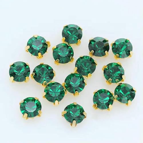 100 Stück 3,0 mm farbige Aufnäher aus Kristallglas, Strasssteine, Montees, goldfarbene Krallenbasis, Bastelperlen, Hochzeitskostüm, Kleid, Schmuckherstellung, dunkelgrün von HDJSDB