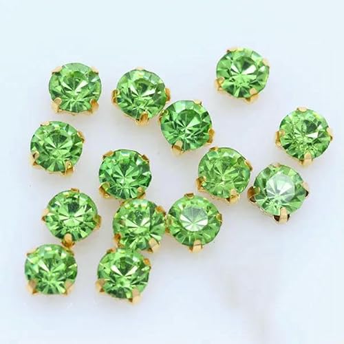 100 Stück 3,0 mm farbige Aufnäher aus Kristallglas, Strasssteine, Montees, goldfarbene Krallenbasis, Bastelperlen, Hochzeitskostüm, Kleid, Schmuckherstellung, hellgrün von HDJSDB
