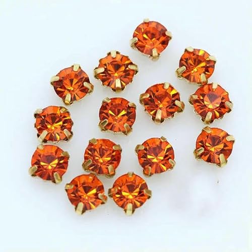 100 Stück 3,0 mm farbige Aufnäher aus Kristallglas, Strasssteine, Montees, goldfarbene Krallenbasis, Bastelperlen, Hochzeitskostüm, Kleid, Schmuckherstellung, orange von HDJSDB