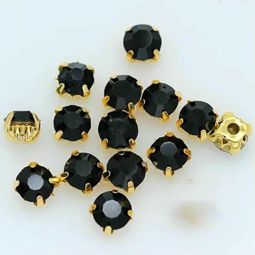 100 Stück 3,0 mm farbige Aufnäher aus Kristallglas, Strasssteine, Montees, goldfarbene Krallenbasis, Bastelperlen für Hochzeiten, Kostüme, Kleider, Schmuckherstellung, schwarz von HDJSDB