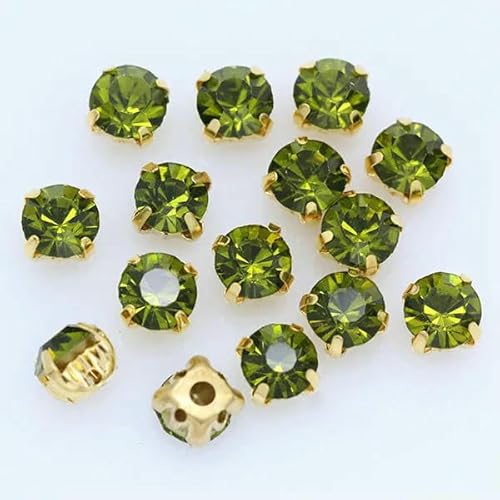 100p 3,0 mm Farbe Nähen auf Kristallglas Strass Montees Gold Krallenbasis Handwerk Edelsteine Hochzeit Kostüm Kleid Schmuck machen Perlen-Olivin von HDJSDB