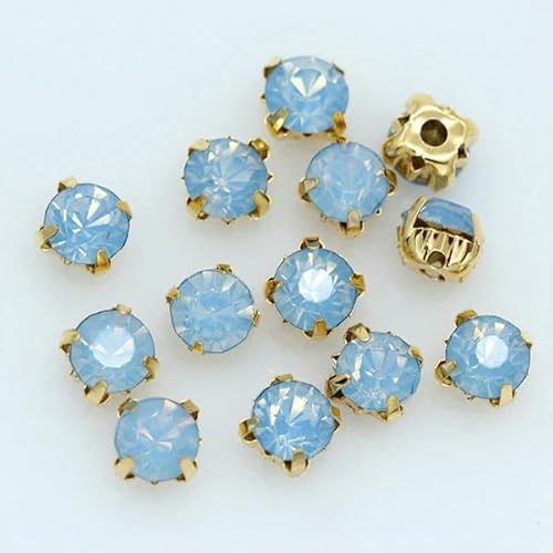 100p 3,0 mm Farbe Nähen auf Kristallglas Strass Montees Gold Krallenbasis Handwerk Edelsteine Hochzeit Kostüm Kleid Schmuck machen Perlen-hellblau Opal von HDJSDB