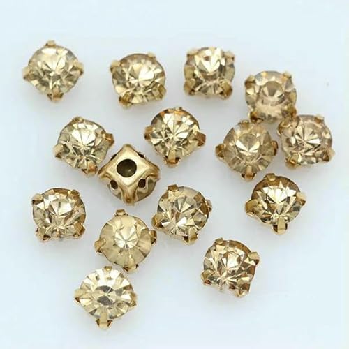 100p 3,0 mm Farbe Nähen auf Kristallglas Strass Montees Gold Krallenbasis Handwerk Edelsteine Hochzeit Kostüm Kleid Schmuck machen Perlen-jonquil von HDJSDB