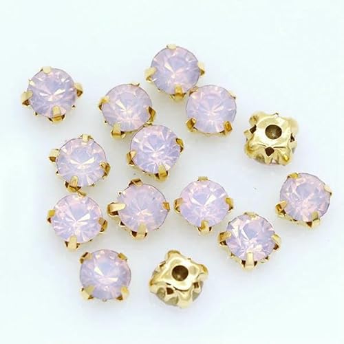 100p 3,0 mm Farbe Nähen auf Kristallglas Strass Montees Gold Krallenbasis Handwerk Edelsteine Hochzeit Kostüm Kleid Schmuck machen Perlen-rosa Opal von HDJSDB