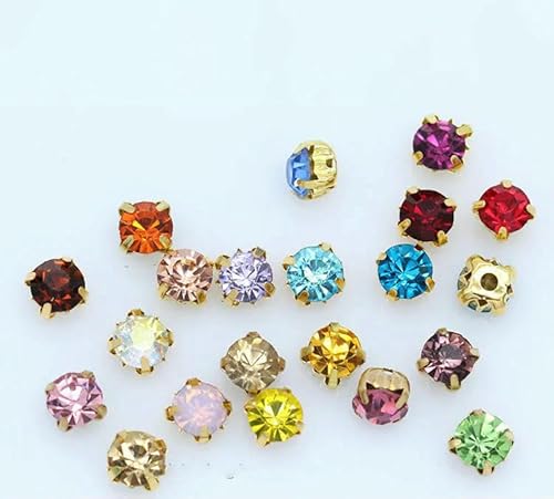100p 3,0 mm Farbe Nähen auf Kristallglas Strass Montees Gold Krallenbasis Handwerk Edelsteine Hochzeit Kostüm Kleid Schmuck machen Perlen-zufällige Mischung Farben von HDJSDB