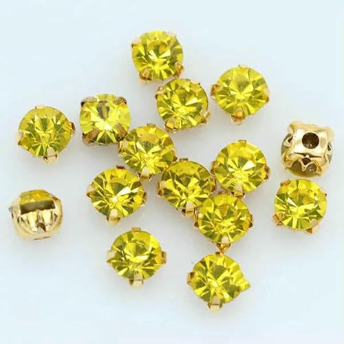 100p 3,0 mm Farbe Nähen auf Kristallglas Strass Montees Gold Krallensockel Handwerk Edelsteine Hochzeit Kostüm Kleid Schmuck machen Perlen-Citrin von HDJSDB