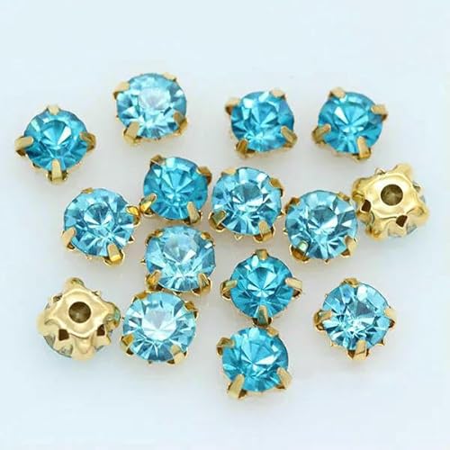 100p 3,0 mm Farbe Nähen auf Kristallglas Strass Montees Gold Krallensockel Handwerk Edelsteine Hochzeit Kostüm Kleid Schmuck machen Perlen-blau See von HDJSDB