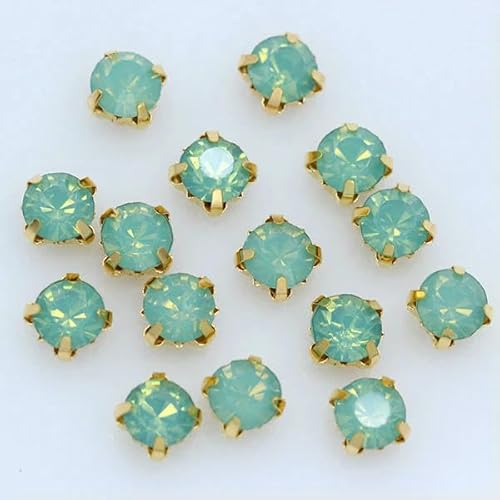 100p 3,0 mm Farbe Nähen auf Kristallglas Strass Montees Gold Krallensockel Handwerk Edelsteine Hochzeit Kostüm Kleid Schmuck machen Perlen-grüner Opal von HDJSDB