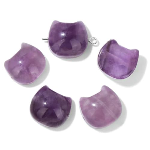 14 x 16 mm Naturstein, Katzenform, geschnitzte Perlen, mehrfarbige Edelsteinquarzperlen zur Schmuckherstellung, DIY-Armband, Halskettenzubehör, Amethyst, 5 Stück von HDJSDB