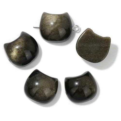 14 x 16 mm Naturstein, Katzenform, geschnitzte Perlen, mehrfarbige Edelsteinquarzperlen zur Schmuckherstellung, DIY-Armband, Halskettenzubehör, Gold-Obsidian, 1 Stück von HDJSDB