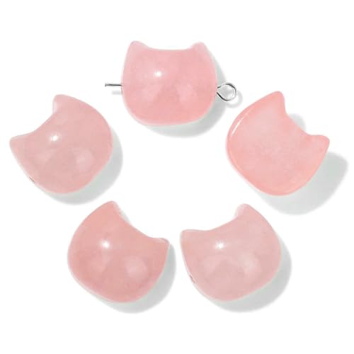 14 x 16 mm Naturstein, Katzenform, geschnitzte Perlen, mehrfarbige Edelsteinquarzperlen zur Schmuckherstellung, DIY-Armband, Halskettenzubehör, Rosenquarz, 2 Stück von HDJSDB